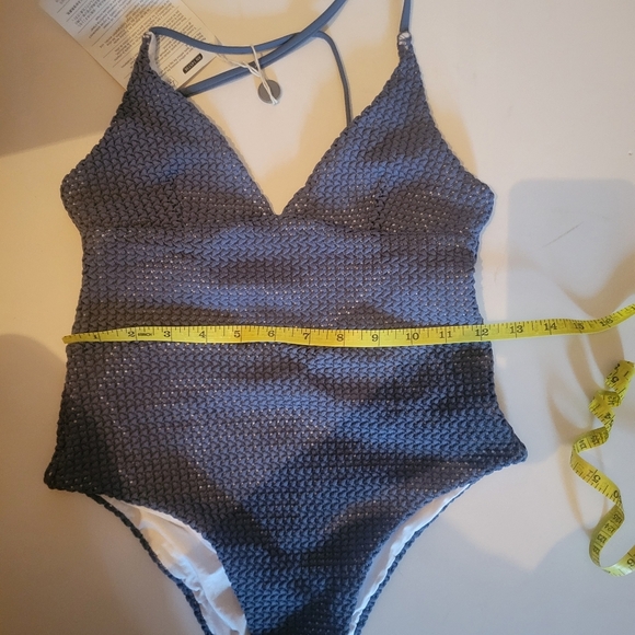 Onia Zinc Blue Textured Crochet One Piece Swimsuit NWT Quiet Luxury Minimalist - Picture 12 of 13
